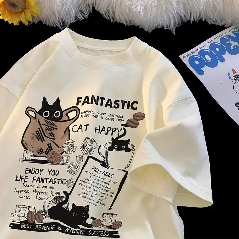 Cartoon Cat Oversized Tee