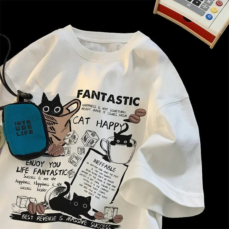 Cartoon Cat Oversized Tee