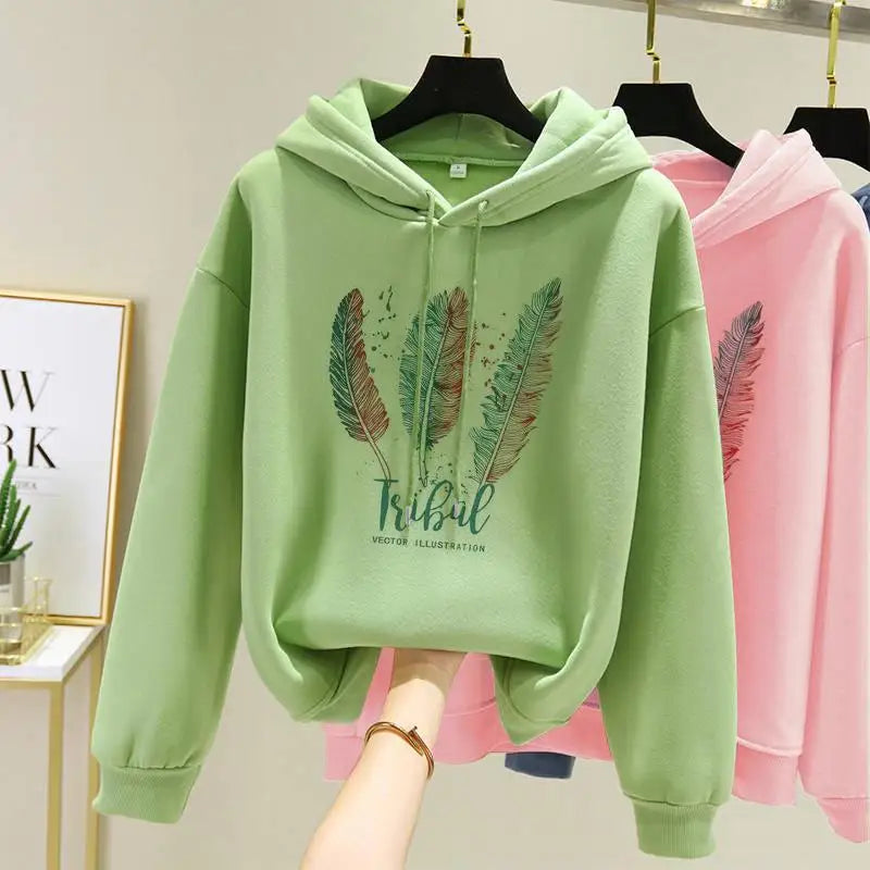 Feather Print Fleece Hoodie