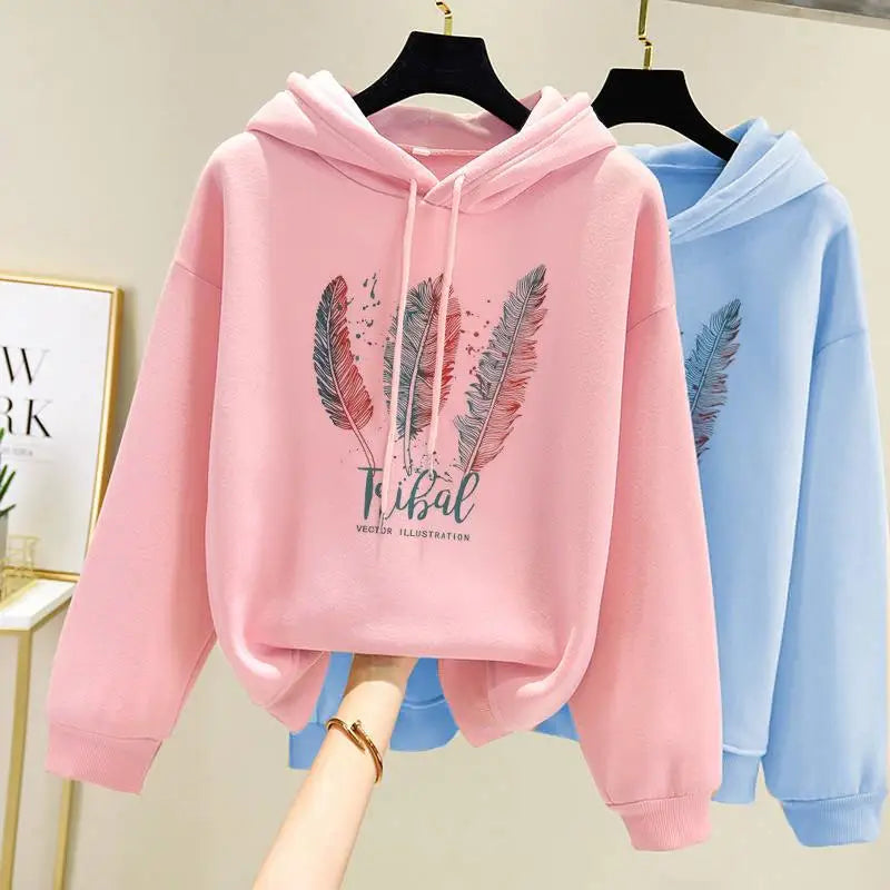 Feather Print Fleece Hoodie