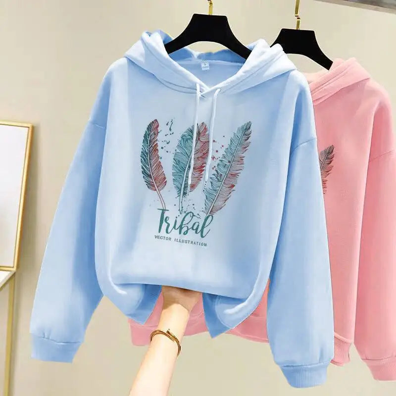 Feather Print Fleece Hoodie