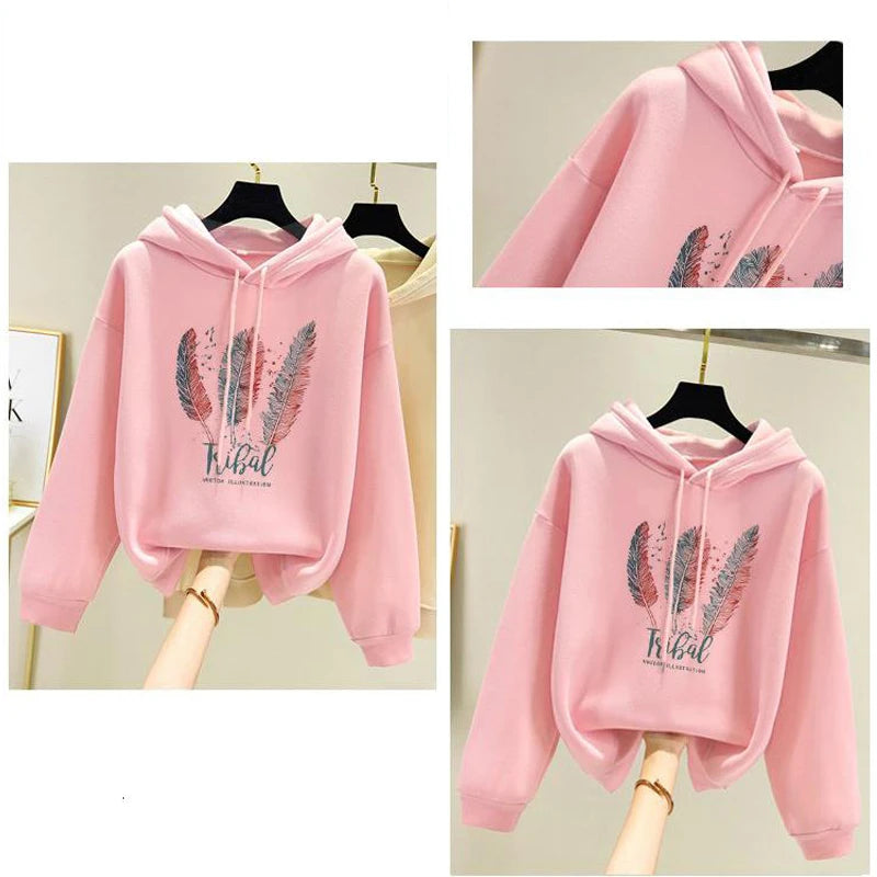 Feather Print Fleece Hoodie