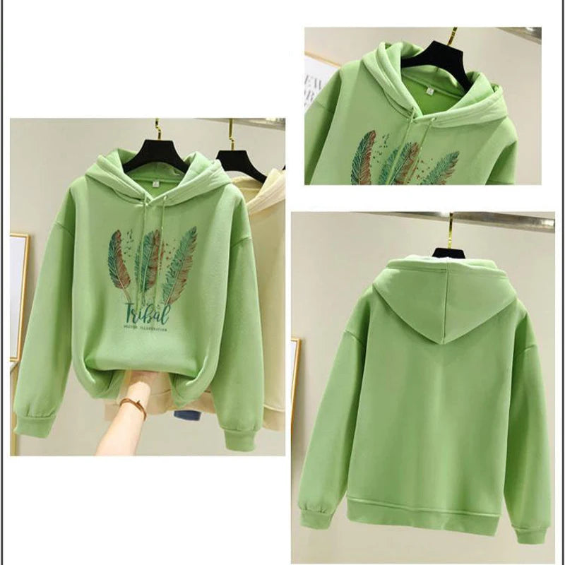 Feather Print Fleece Hoodie